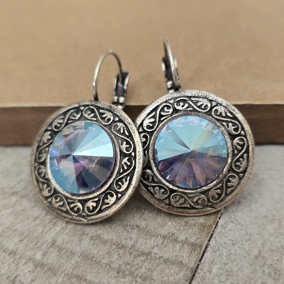 Austrian Crystal Earrings in Antique Silver - Picture 10 of 11